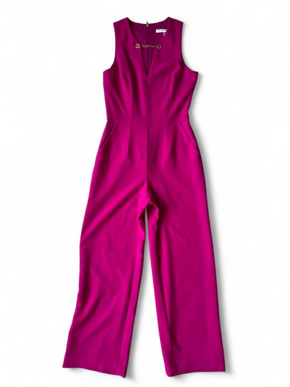 Trina Turk Hot Pink Wide Leg Jumpsuit Gold Hardware Pockets Size 2
